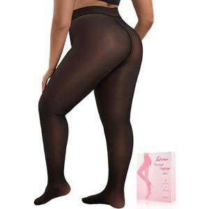 HONGTEYA Plus Size Fleece Lined Tights Women, Winter Warm Thermal Tights Fake Translucent Pantyhose Sheer Leggings  (X-Large-XX-Large, Brown)
