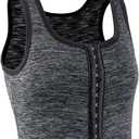 XUJI 3 Rows Central Clasp Chest Binder Tank Top (Large, Dark Grey)