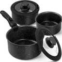MICHELANGELO Sauce Pan Set, Nonstick 1Qt & 2 Qt & 3Qt Pots with Removable Handles, Non Toxic Saucepan Set with Detachable Handle, Stackable Pot Set for RV Camping, Oven Safe - 6 Piece, Black