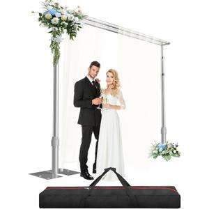 Heavy Duty Backdrop Stand 8.9x10ft, Double Crossbar Pipe and Drape Backdrop Stand Kit, Adjustable Metal Frame, Background Stand for Wedding Photography Birthday Party Decorations (Sliver)
