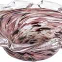 Large Hand Blown Glass Bowl, Ocean Wave Ruffled Rim Decorative Fruit Bowl, Swirled Blown Glass Centerpiece Bowl Glass, Blown Glass Art for Kitchen Counter Fruit Display or Office Candy Bowl (Pink)