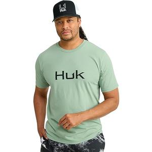 HUK Men's Standard Performance Fishing Logo Tee, Short Sleeve, QuickDry, Fog Green.M