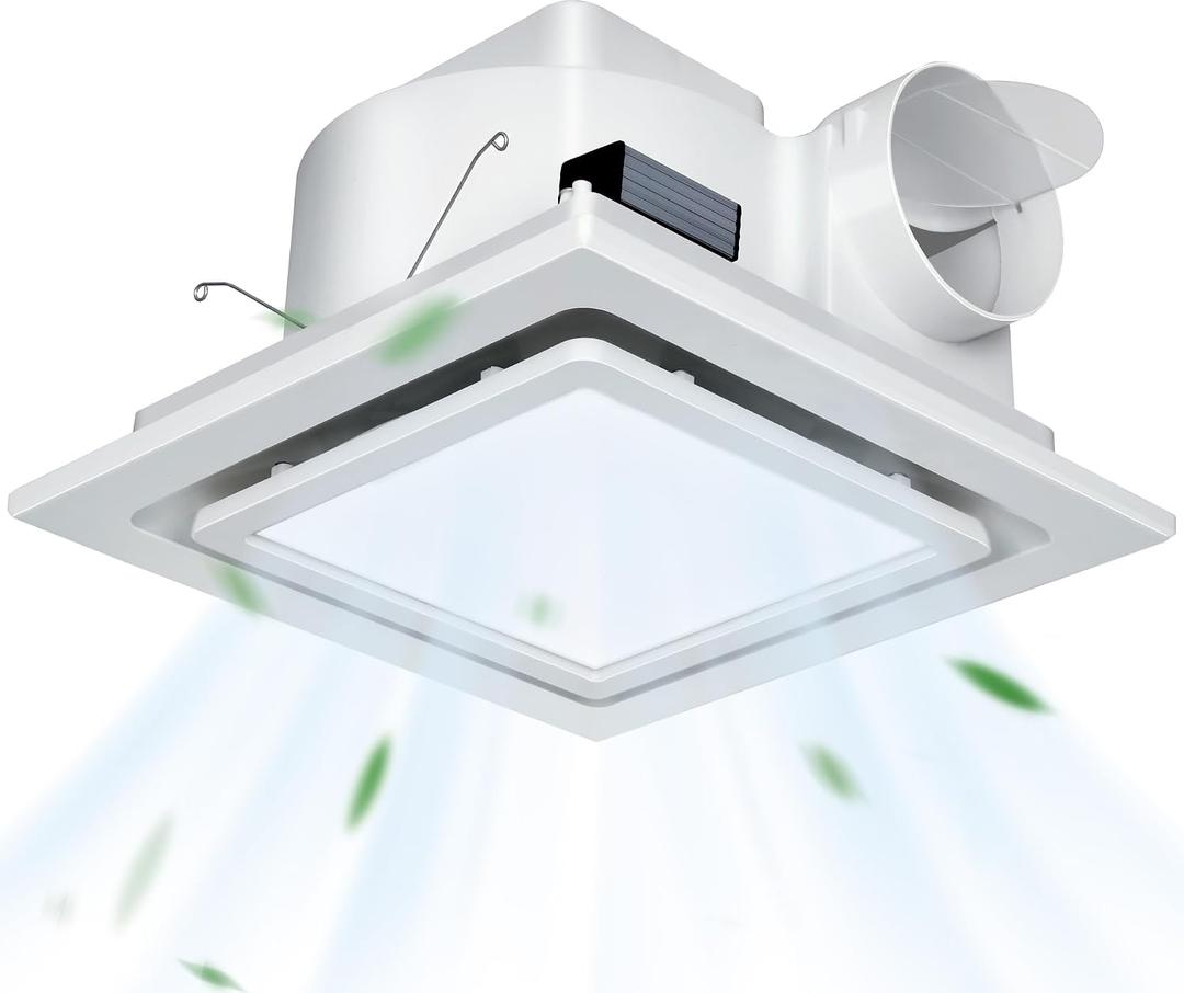 12" Ultra Quiet Bathroom Exhaust Fan with 6500K LED Light, 1.0 Sone 120 CFM, 10x10 Mount, 1500 LM Ceiling Ventilation Fan, Energy Efficient (6500K LED-W)