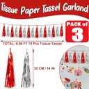 3P Red Silver Foil Fringe Metallic Tassel Streamers Banner Tassel Garland for Parade Floats, Bachelorette, Wedding, Birthday, Halloween, Christmas, Bridal/Baby Shower Party Decorations