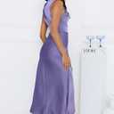 Memoriesea Women's Sexy Sleeveless Cowl Neck Flowy A Line Party Cocktail Midi Dress (Purple, L)