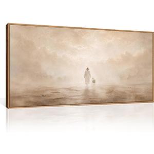 Christian Jesus and Lost Lamb Framed Canvas Wall Art-40"x20"x1