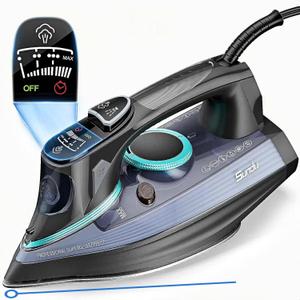 Steam Iron for Clothes 1700W with Non-Stick Ceramic Soleplate 3-Way Auto Shutoff Self-Cleaning Digital LCD Display Anti-Drip Precision Tips for Home and Travel Steamer (Grey)
