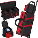 4 Ball Bowling Bag with Wheels, Bowling Bag 4 Ball Roller with Multi-pocket & Shoe Compartment & Retractable Handle, 3 Ball Roller Bag + 1 Ball Color Matching Add On Tote (Red)