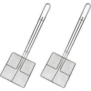 Wire Mesh Strainer with Long Handle |2 Pack| 6.5" Square Frying Spoon | Stainless Steel | Cooking Oil Strainer for Deep Fryer & Professional Restaurant Use | Commercial Grease Skimmer