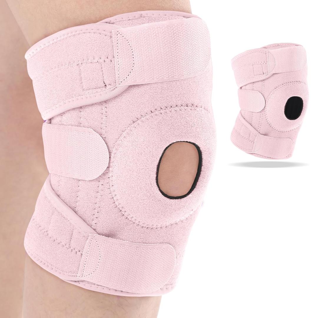 1 Pcs Kids Knee Brace with Side Stabilizers Patella Gel Pads Adjustable Straps Youth Child Knee Brace Support for Meniscus Tear Sports, Meniscus Tear (Pink)
