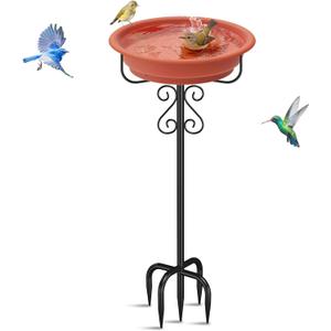 Bird Bath for Outside, 40In Freestanding Birdbaths & Birdfeeder with Removable Bowl, Stable Metal Stake for Outdoors Garden Patio Yard Lawn Decor (Brown)