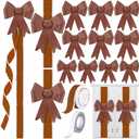 Daifunli 16 Pcs Velvet Christmas DIY Cabinet Ribbons Bows Large Christmas Door Kitchen Ribbon Cabinet Bows with 27 Meter Velvet Ribbons for DIY Xmas Holidays Kitchen Party Decorations(Brown)
