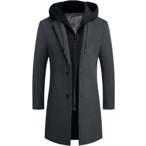 iCKER Mens Trench Coat Winter Wool Blend Jacket Overcoat Long Top Coat Warm Pea Coat (XX-Large, 1908-grey)