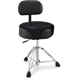 Pro Drum Stool with Backrest, Heavy Duty Hydraulic Drum Throne, Velvet-Covered Ergonomic Memory Foam Drum Seat, Adjustable Drum Chair Anti-Slip Base, Drum Saddle Bench for Drummers (Black)