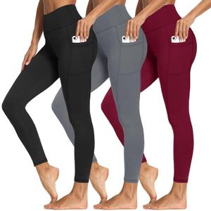 Syrinx 3 Packs Leggings with Pockets for Women, Soft High Waisted Tummy Control Workout Yoga Pants for Gym & Daily Wear (XX-Large, 3 Pack Black,dark Gray,burgundy)