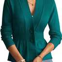 GRACE KARIN Women 2025 Button Down Lightweight Cardigan Casual Open Front Sweater Crochet Tops Knitted Coat (Small, Peacock Blue)
