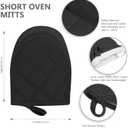 Qulable 1 Pair Short Oven Mitts - Silicone Kitchen Oven Gloves High Heat Resistant 500, Mini Oven Mits with Non-Slip Grip Surfaces and Hanging Loop for BBQ, Baking, Cooking and Grilling (Black), 2 pack