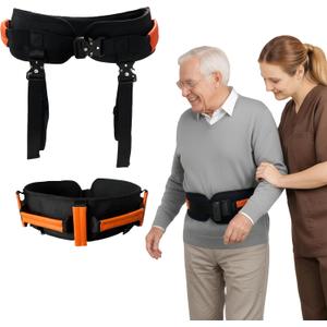 Gait Belt, Upgraded with Metal Buckle & Detachable Leg Straps, 7 Reinforced Handles, Transfer & Lift Belt for Seniors & Elderly, Walking Support and Mobility Assistance (Orange, Medium)