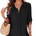 Urchics Swimsuit Coverup for Women 2025 Drawstring V Neck Bikini Swimwear Beach Cover Up Beach Shirt Dress (Black, S)
