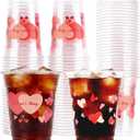 50 Pcs 12oz Valentine's Day Plastic Cups Clear Disposable Cups with Pink Hearts | Valentine Party Cups, Galentine's, Party Supplies, Bulk Drinkware