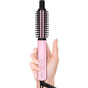 Mini Thermal Brush 3 Temperature Adjustable, 3/4 Inch Travel Curling Iron for Short Hair, Heated Round Brush for Touch ups and Small Curls, Travel Size Curling Wand, Dual Voltage, Pink