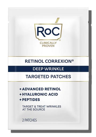 RoC Retinol Correxion Deep Wrinkle NonInvasive Targeted Patches with Hyaluronic Acid + Firming Peptides for Forehead, 11 Lines, Crow’s Feet and Laugh Lines, (6 Patches) with Retinol Eye Packette