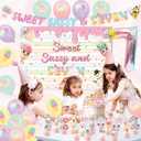 44Pcs Sweet Sassy and Seven Birthday Party Decorations Include Happy Birthday Banner-Cake Topper-Cupcake Toppers-Balloons-Backdrop for Sweet Sassy and Seven Party Supplies