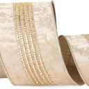 Ribbli Light Champagne Velvet Wired Ribbon with Luxurious Glittering Stripe 4 Inch Christmas Ribbon for Tree Gift Wrapping Wreaths Garland Topper Bows Crafts Home Decor -10 Yards