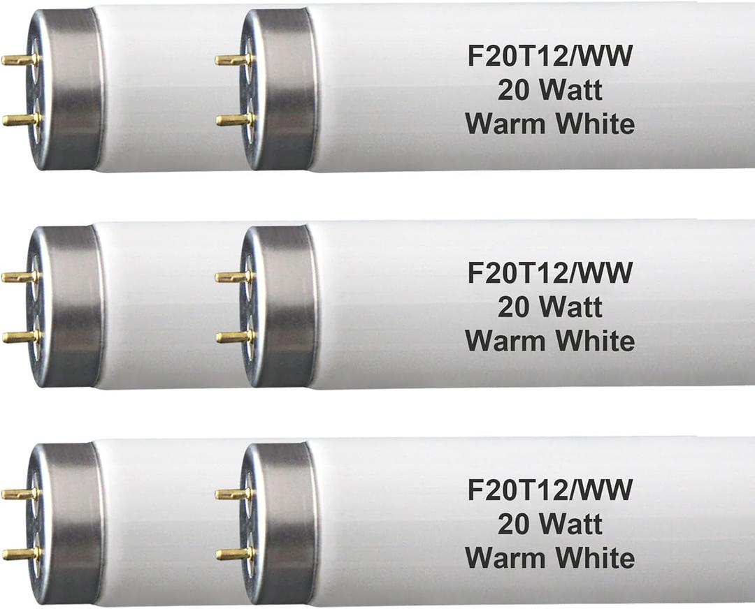 (6Pack) F20T12/WW T12 20W 2ft Fluorescent Tube Light Bulb,F20T12/DSW/RP Soft Warm White,24 inch, Premium Kitchen and Bath,1150 Lumen, 20 watt,3000K