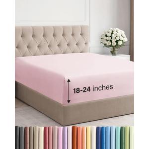 Extra Deep Full Fitted Sheet - Hotel Luxury Single Fitted Sheet Only - Easily Fits 18 inch to 24 inch Mattress - Ultra Soft, Wrinkle Free with Extra Deep Pockets - Breathable & Comfy - Lavender Pink