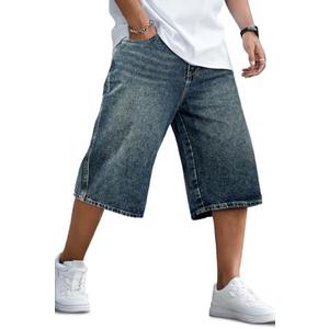 GINGTTO Mens Baggy Jean Shorts Loose Fit Long Denim Shorts Below Knee 15 Inch Inseam, Size 34