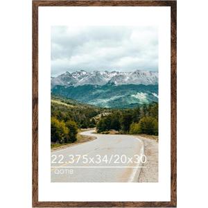 Wood 22.375x34 Picture Frame with 20x30 Mat, Display 20x30 with Mat or 22.375x34 Without Mat, Wood 22.375 by 34 Photo Frame, 22.375 x 34 Frame for Wall Hanging Display, Deep Brown