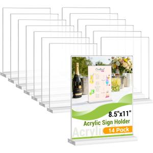Dynta Acrylic Sign Holder 8.5 x 11 Inches 14 Pack Double Sided Clear Display Stand Vertical Table Sign Holder Plastic T Shape Document Menu Flyer Holder for Office Stores Restaurants Wedding Party