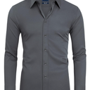 Alimens & Gentle Slim Fit Mens Dress Shirts for Men Button Down Long Sleeve Dress Shirts Wrinkle Free Formal Stain Proof, Grey, M