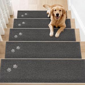 BEQHAUSE Stair Treads for Wooden Steps 28inX9in, Non Slip Carpet Stair Treads Indoor Stair Runners Machine Washable, Soft Stair Rugs Mat Surface Polyester TPE Backing, 4pcs, Charcoal