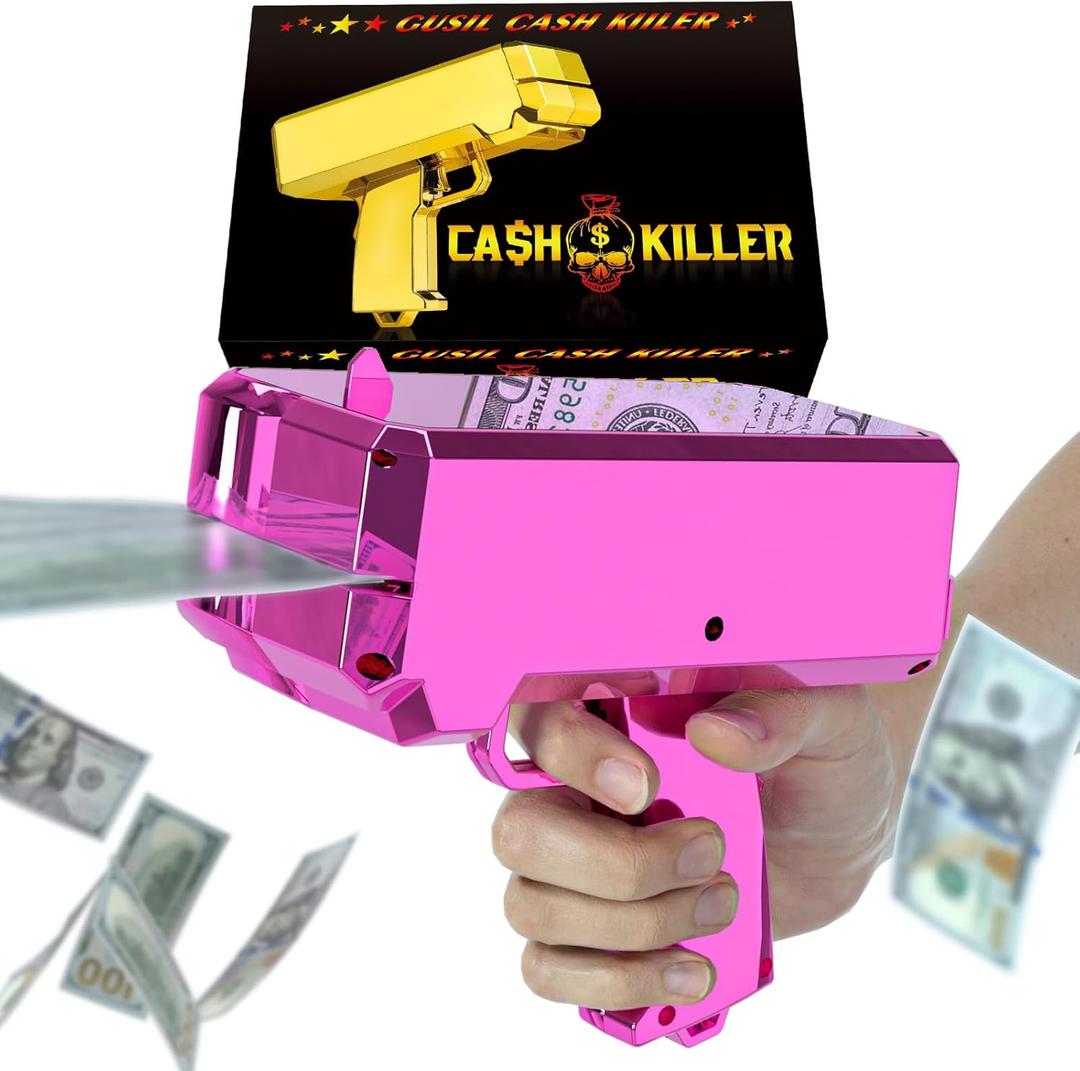 Money Gun ShooterGusil Cash Cannon Bills Gun Make It Rain Toy Gun,Handheld Spary Cash Gun for Game Movies Party Supplies (Pink)