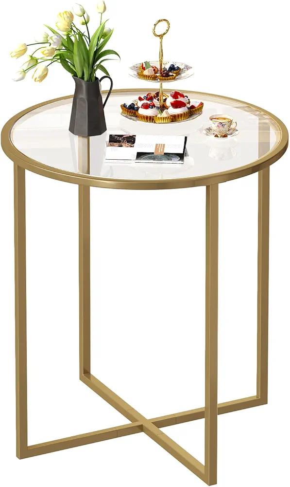 SAYGOER Round Dining Table Small Glass Kitchen Table 26.7'' Multifuntional Modern Dining Room Table for 2 Space Saving Kitchen Table,Easy Assembly, Gold