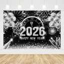MEHOFOND 7x5ft Black and Silver 2026 Happy New Year Backdrop Hello 2026 New Year Eve Party Photography Background Champagne Balloon Fireworks Glitter Dots Cheers to 2026 Decor Banner Photo Booth Props