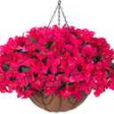 Artificial Fake Hanging Flowers Plants Basket for Outdoors Spring Summer Decoration, Faux Silk Bougainvillea Flowers in Planter UV Resistant Realistic for Outside Porch Patio Garden Yard Home, Hotpink