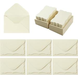 100 Pack Mini Envelopes with Blank Note Cards - Small Self-Adhesive Envelopes for Business Cards (4 x 2.7 Inches, Cream)