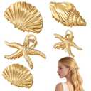 5 Pack Gold Seashell Hair Clip Set, Metal Conch Starfish Shell Claw Clips Summer Beach Hair Clips Accessories for Women Girls Thick/Thin Hair, 2 Sizes