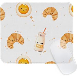 Seorsok Cute Milk & Egg Patterns Mouse Mat,Premium Textured Mouse Pads for Office Laptop,Washable Square Cute Mousepads with Extended Stitched Edges Non Slip Rubber Base 9.5"x7.8"x0.12" Inch,White