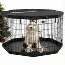 PJYuCien Dog Playpen - 8 Panels 36H Metal Foldable Dog Exercise Pen, Pet Fence Puppy Crate Kennel Indoor Outdoor with Top Cover & Bottom Pad for Medium Large Pets (Black)