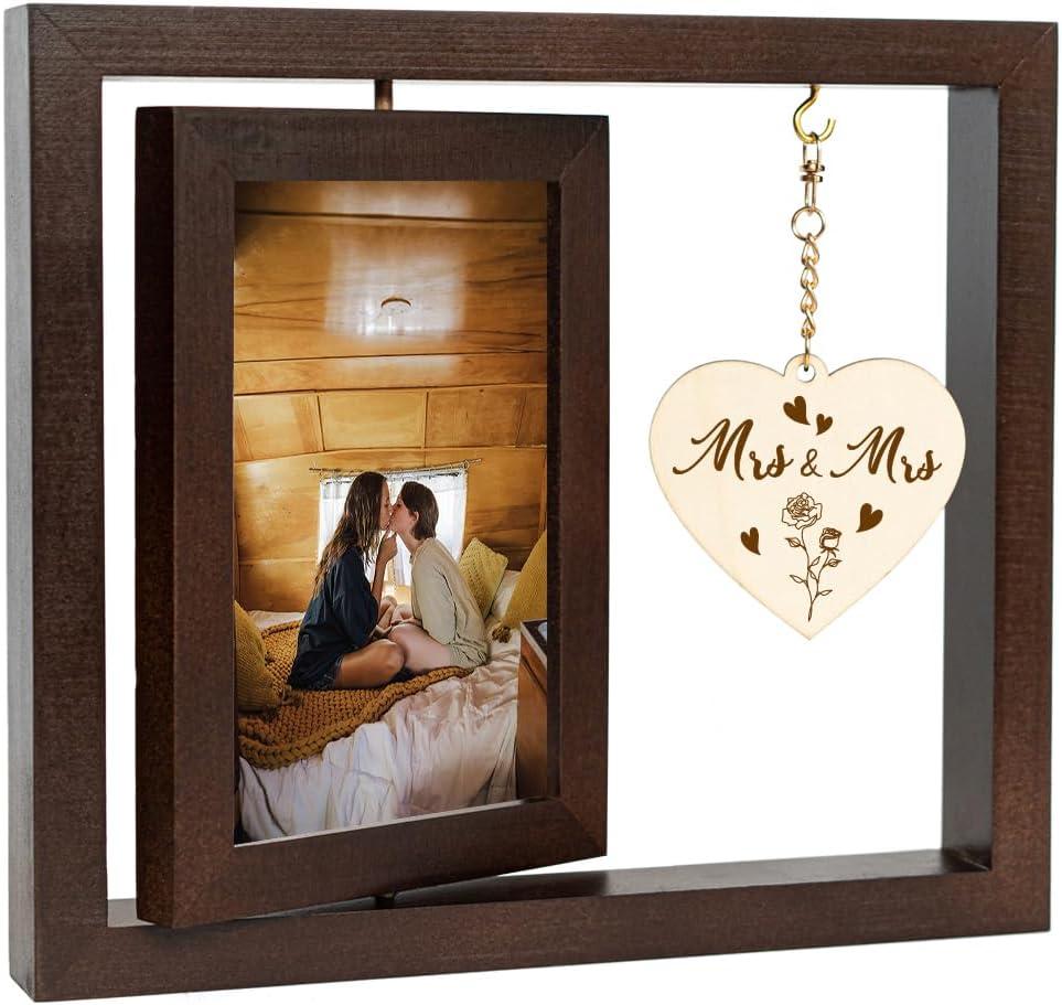 Mrs and Mrs Picture Frame, Mrs & Mrs Wedding Gifts, Newlywed Present Lesbian Couple Bridal Shower Gifts, Pride Picture Frame