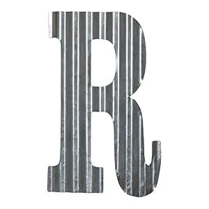 COLLECTIVE HOME - 12" Metal Letter Wall Decor, Galvanized Steel Numbers, Rustic Hanging Decor Symbols, Corrugated Metal Decoration, House Number (R)