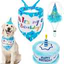 EXPAWLORER Dog Birthday Bandana Set - Cute Hat and Squeaky Cake Toy for Birthday Party Supplies Gift - Great for Small Medium Large Dogs Blue