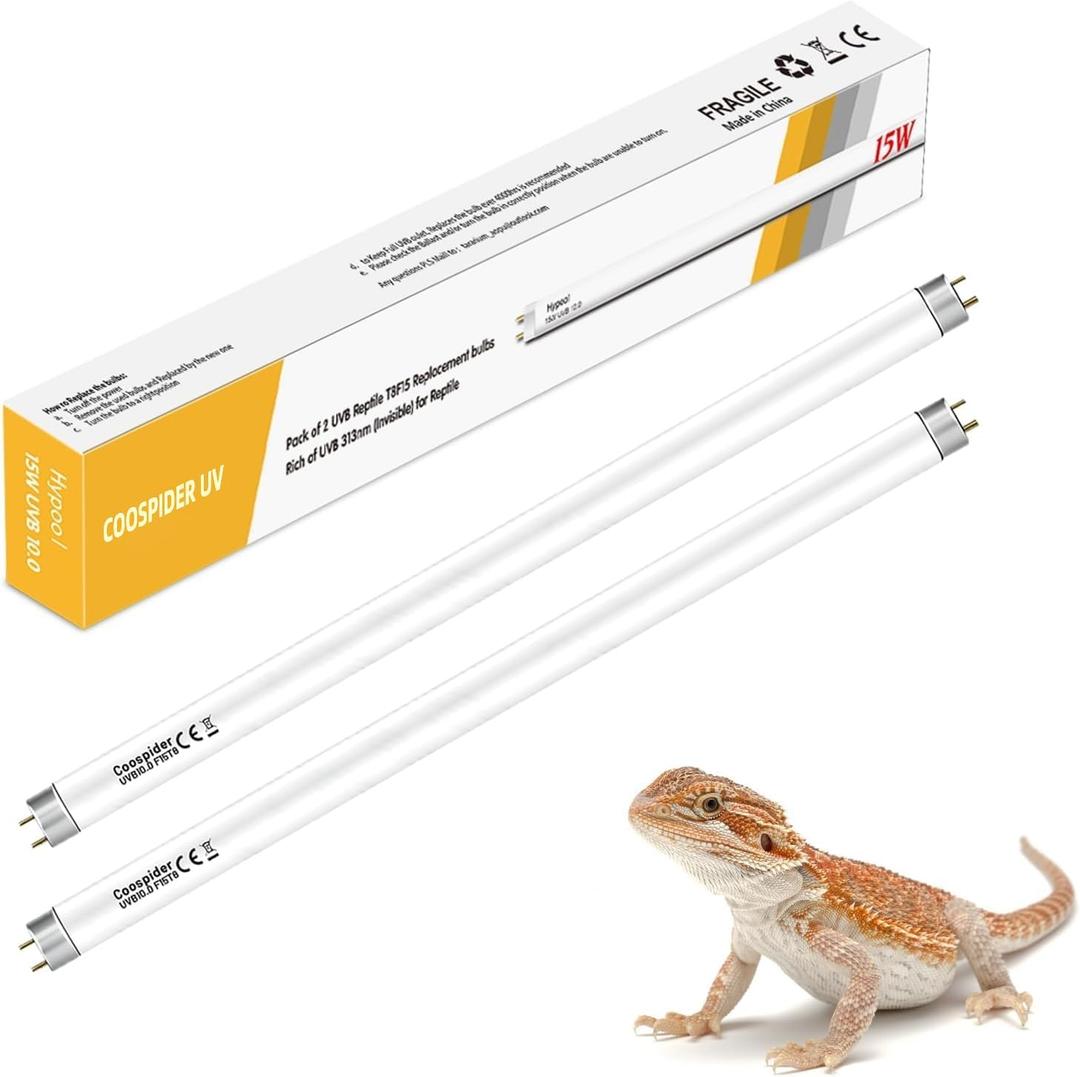 COOSPIDER UV 2-Pack UVB UVA Reptile Light 10.0 Bulb, 15W 18inch T8 Fluorescent Desert Lamp, UVA for Bearded Dragon Tortoise Reptile & Amphibian (T8 15W 18inch 10.0 Bulb G13)