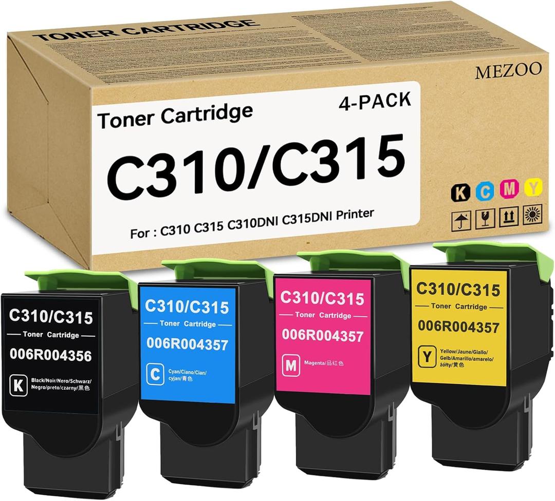 C310 C315 Toner Cartridge High Yield Compatible for Xerox C310 C315 006R04356 006R04357 006R04358 006R04359 Toner Replacement for Xerox C310 C310DNI C310DNIM C315 C315DNI Printer (4-Pack, BK/C/M/Y)
