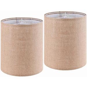 Set of 2 Tall Drum Fabric Shades for Table and Floor Lamps, 9.8" Top x 9.8" Bottom x 11.8" High Brown Spider Lamp Shade,Natural Burlap Linen Handmade