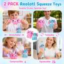 2PCS Axolotl Squishy Glitter Stress Relief Toy, Stretchy Axolotls Stress Ball, Soft Squeeze Sensory Fidget Toys for Kids Adults, Cute Axolotls Squishies Party Favors Classroom Birthday Gifts